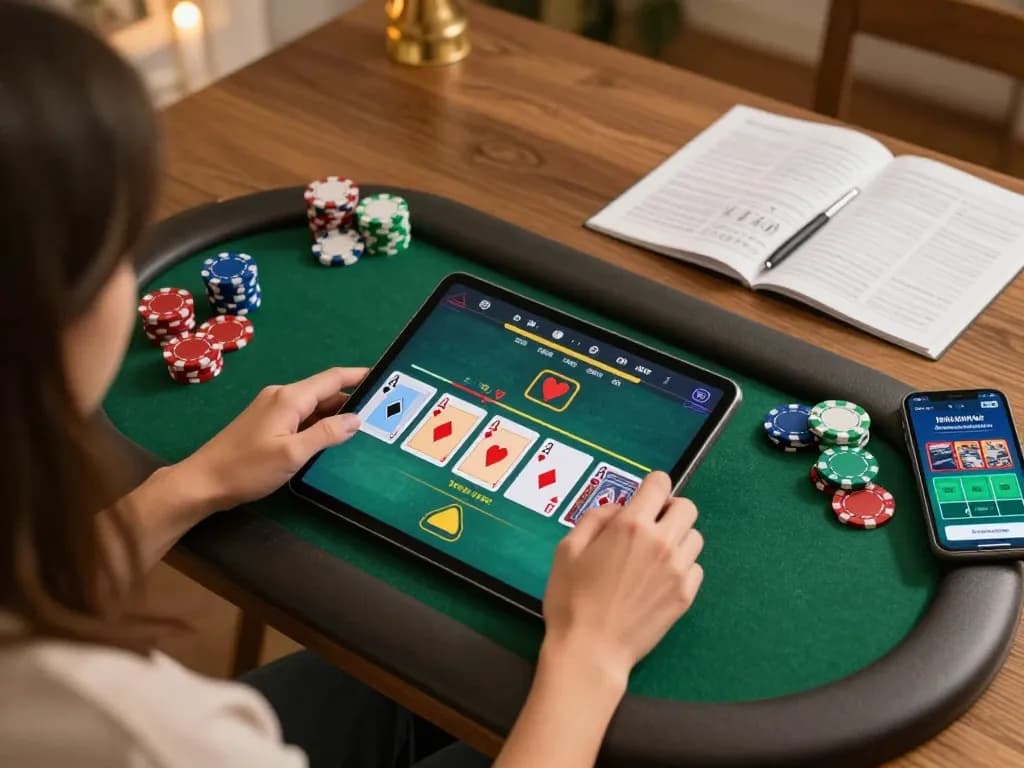 Person enjoying PG88 online poker gameplay on a tablet at home.