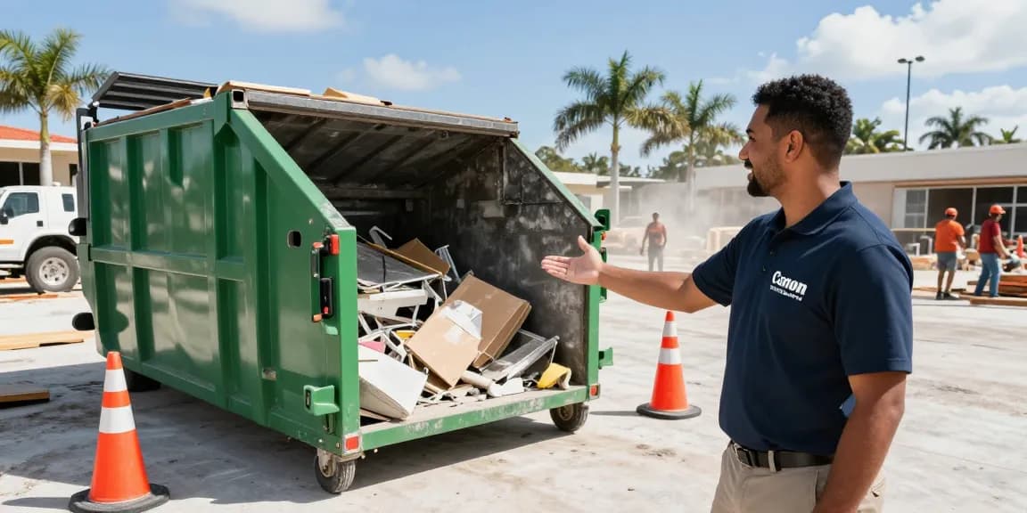 Reliable dumpster rental in Boca Raton FL with professional team at a construction site.