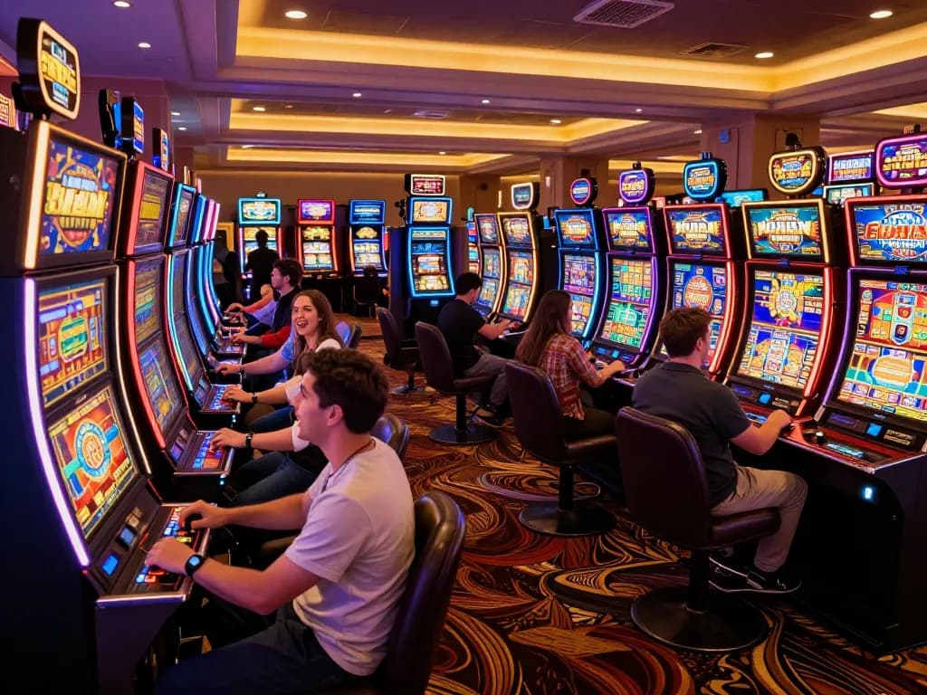 Players enjoying engaging thailand slot machines with vibrant lights and exciting gameplay