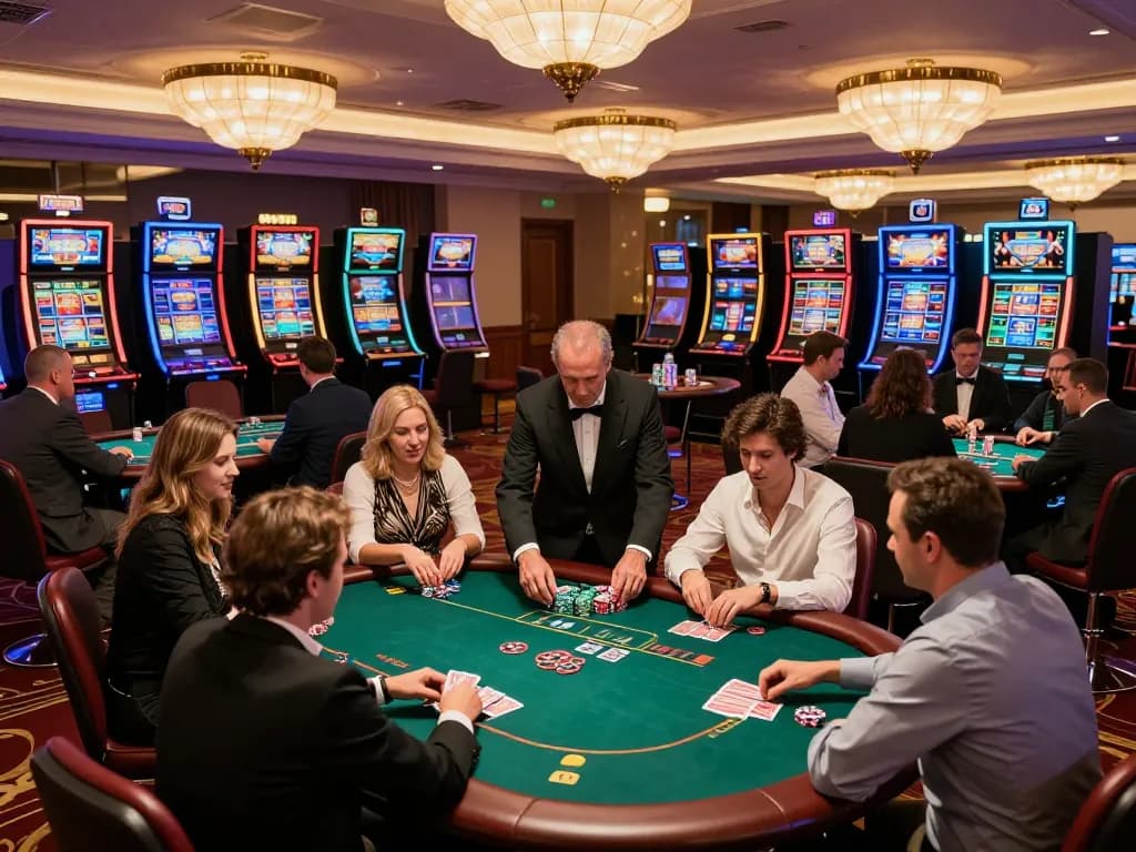 Players enjoy gaming excitement at RR88 casino with vibrant atmosphere and elegant design