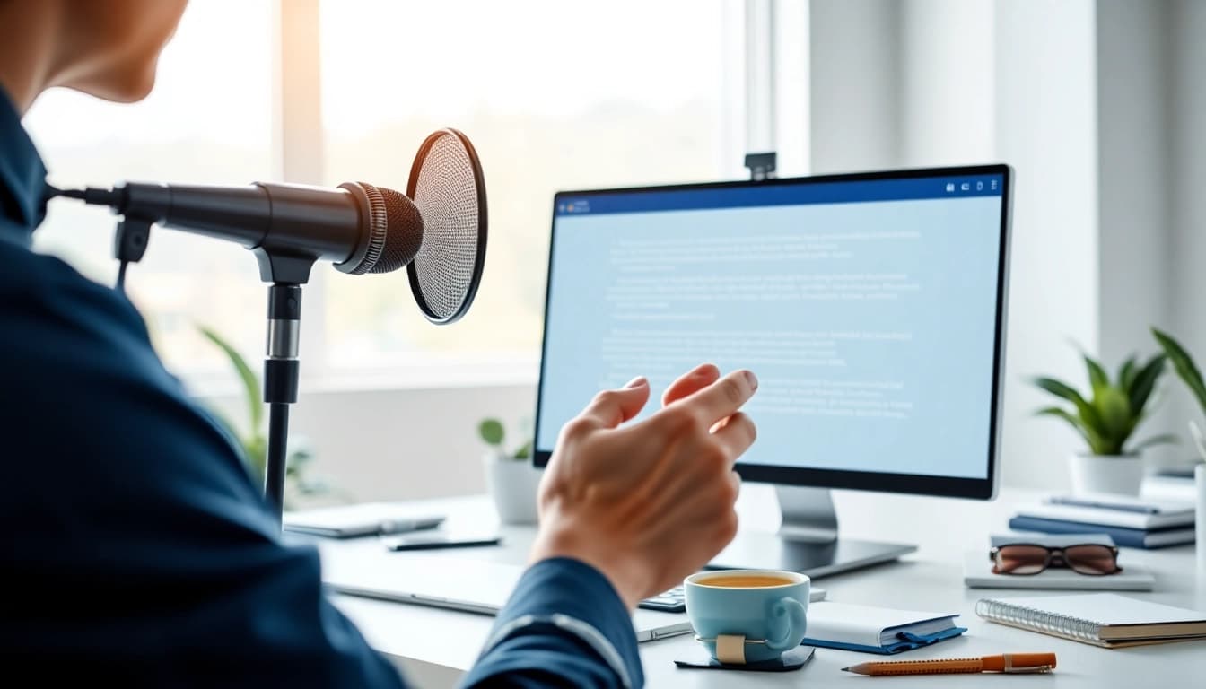 Capture voice-to-text transcription seamlessly with https://www.speechlyapp.com in a professional workspace.