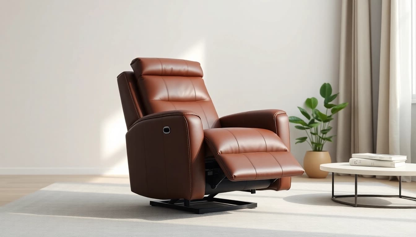 A luxurious leather lift recliner chair in a modern living room, showcasing sophistication and comfort.