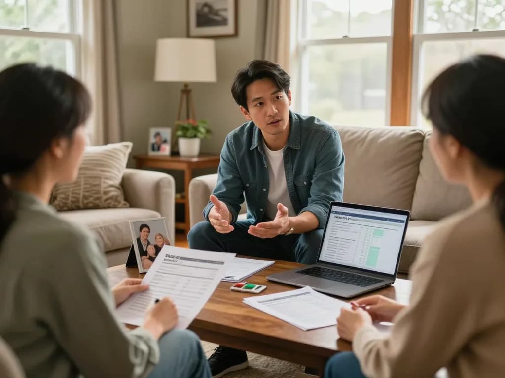 Sell my house fast for cash with a professional buyer discussing offers in a cozy living room