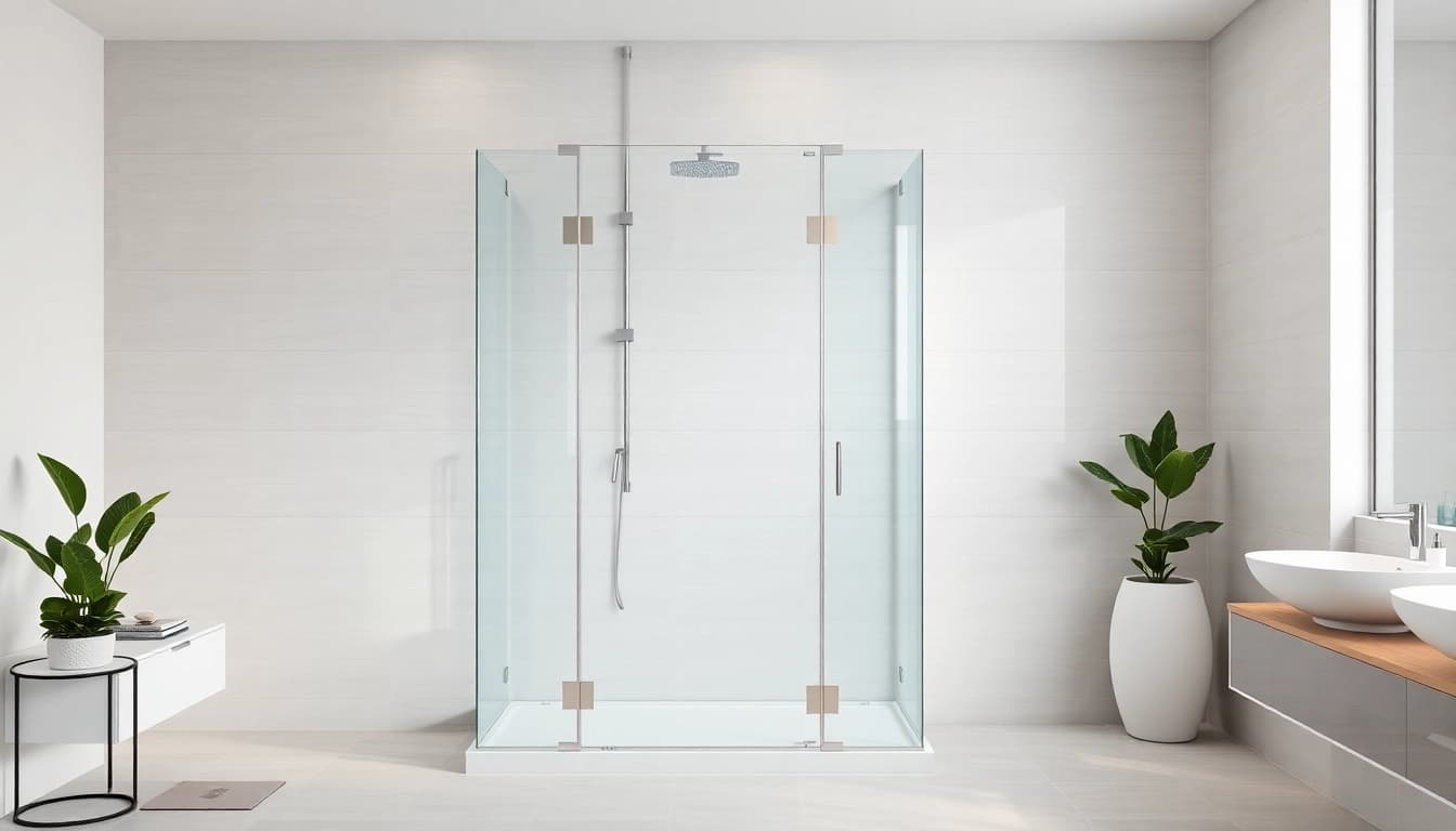 Duschkabine 90x90 in einem modernen Badezimmer mit eleganter Gestaltung und warmem Licht.