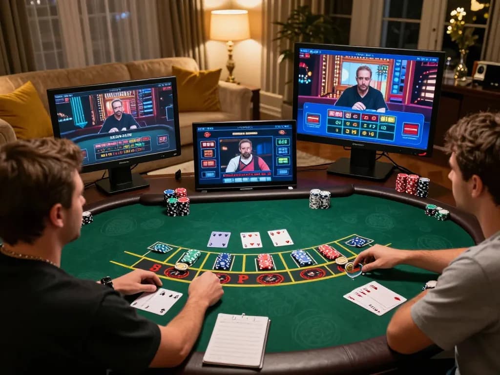 3Win players enjoying an interactive live dealer blackjack game at home with engaging virtual atmosphere