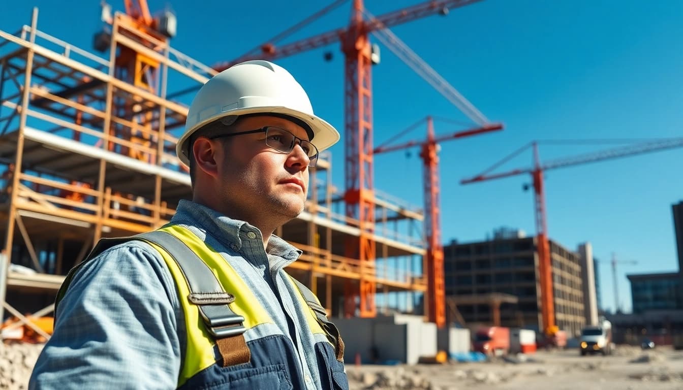 New Jersey Commercial General Contractor supervising a dynamic construction site bustling with activity.