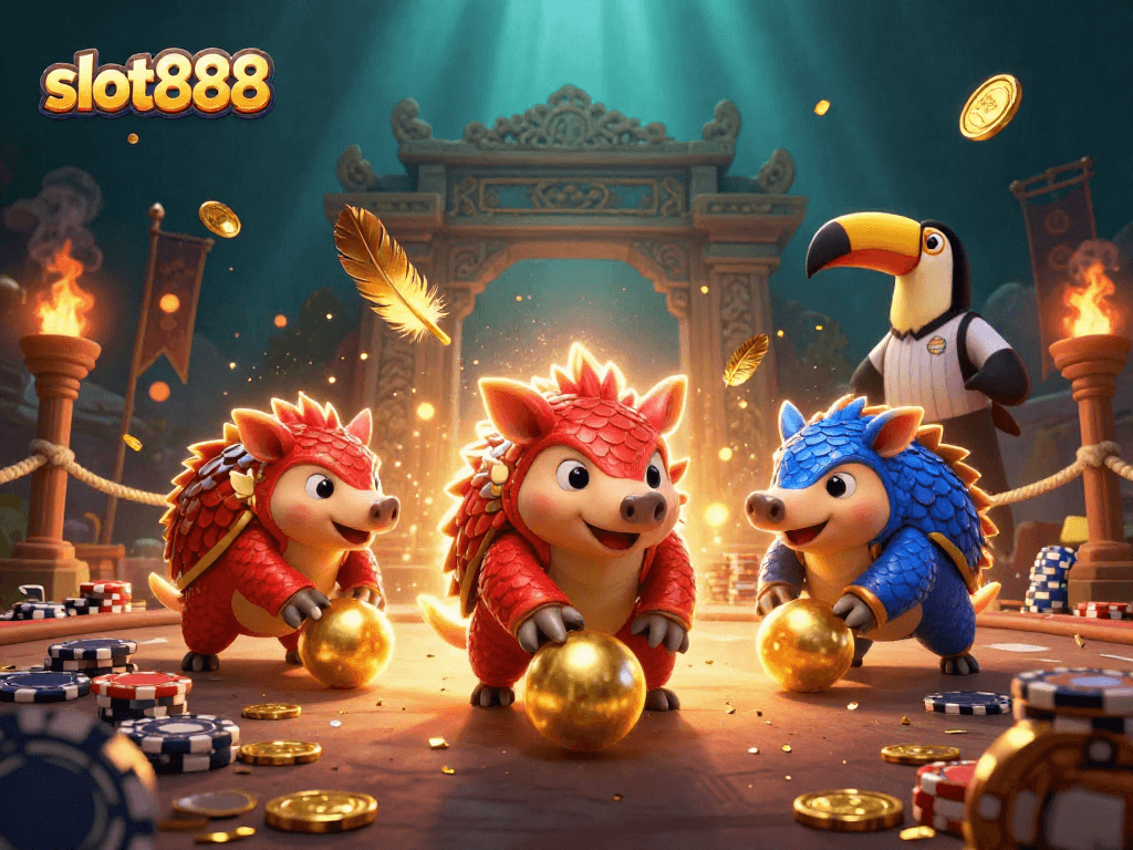 Rasakan pengalaman bermain slot888 dengan pangolin bersaing di arena kasino penuh warna.