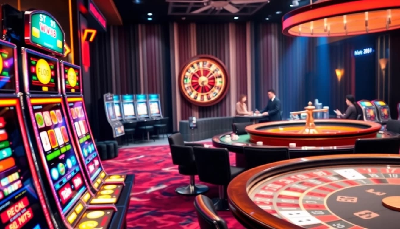 Playing the MV88 game in a high-stakes casino environment filled with slot machines and poker tables.