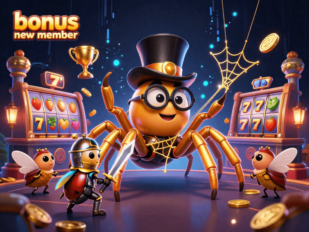 Experience the excitement of bonus new member offers with a golden tarantula weaving casino magic.