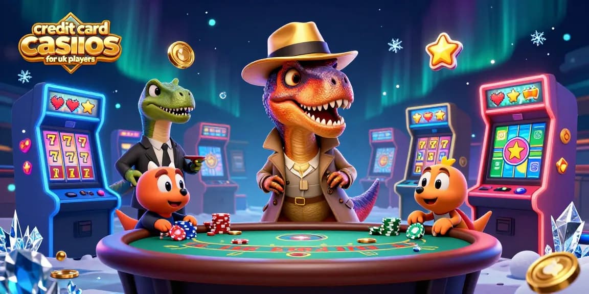 Experience thrilling action at credit card casinos for UK players with a velociraptor at a blackjack table.