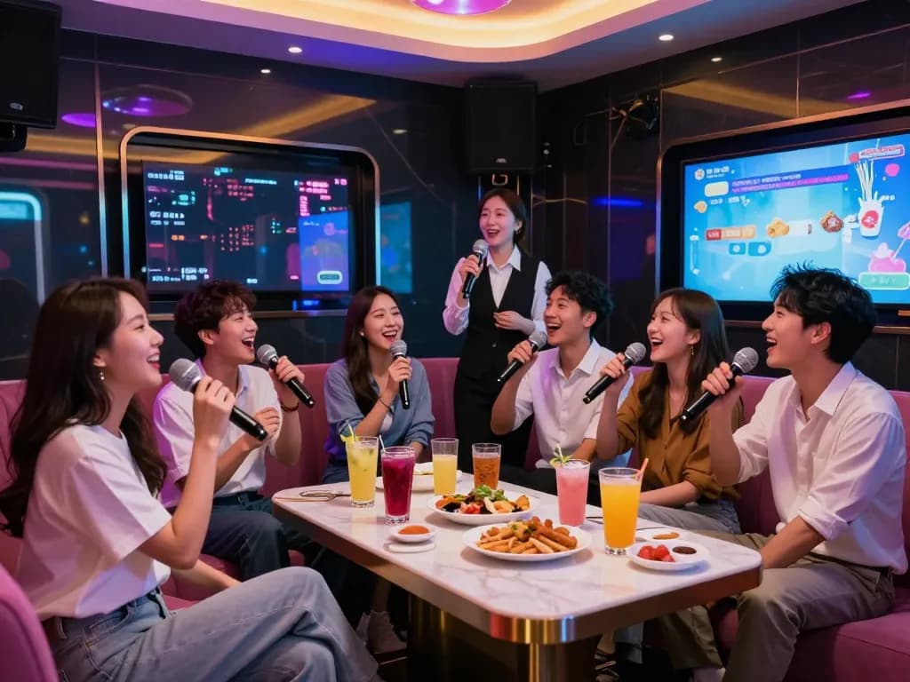 호화로운 개인실에서 친구들과 함께 강남가라오케의 활기찬 분위기를 경험해 보세요.