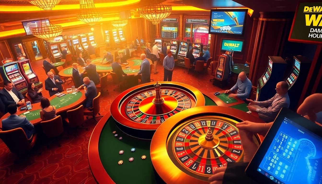 Explore DeWalt drill bits amidst an exciting casino scene showcasing precision in crafting winning strategies.