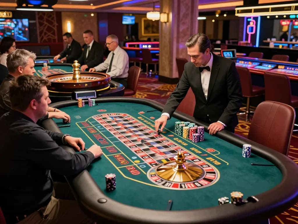 Engaging scene of casino players placing bets on a roulette table, highlighting giường bệnh nhân in action.