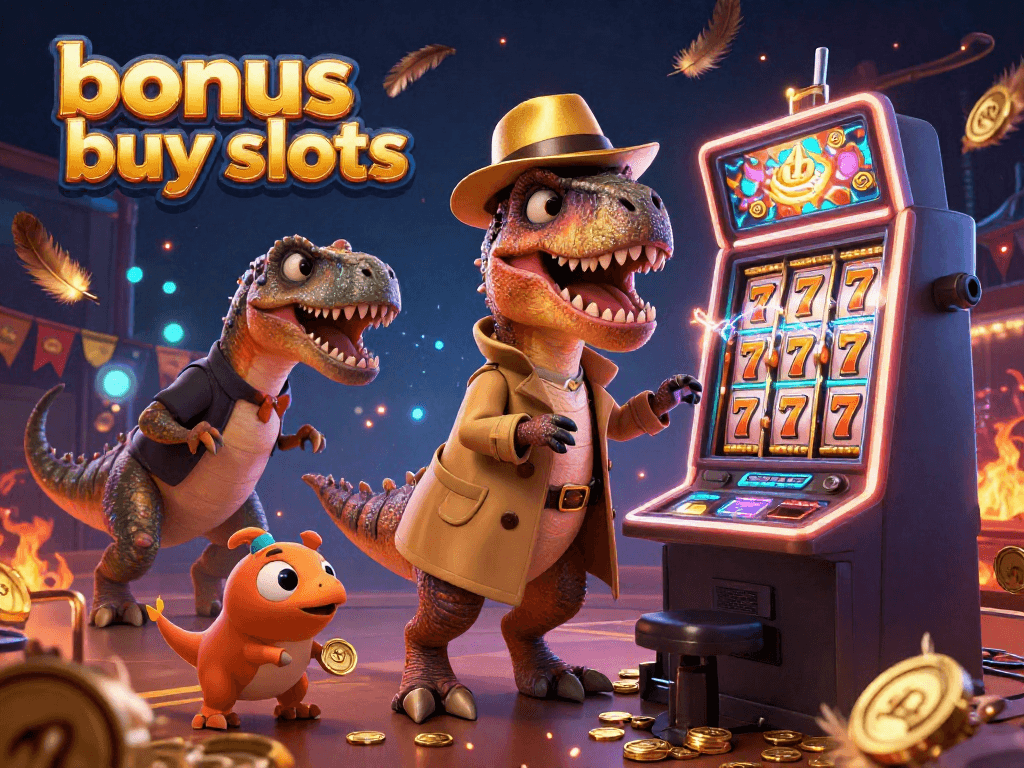 Experience thrilling bonus buy slots action with a velociraptor card counter at a slot machine.