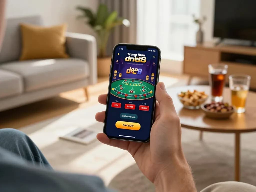 Engaging player enjoying live dealer blackjack on trang chủ dn88 mobile app in a cozy home atmosphere