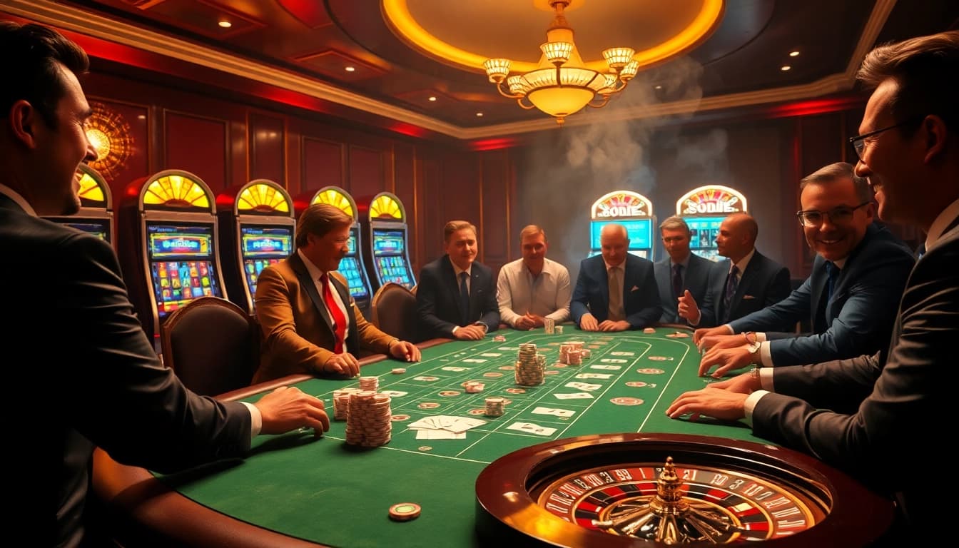 Découvrez l'excitation du casino en ligne avec une élégante table de poker et une atmosphère de jeu vibrante.