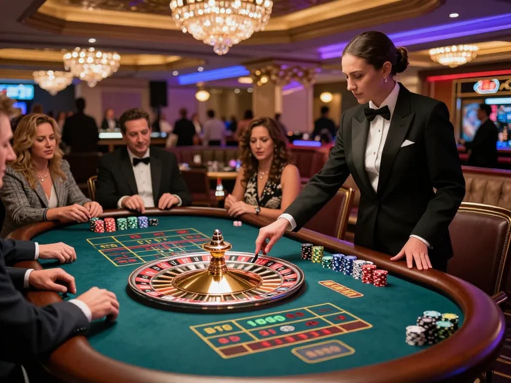 Players at a roulette table in an upscale casino friendly atmosphere experiencing winstrike69 gameplay excitement.