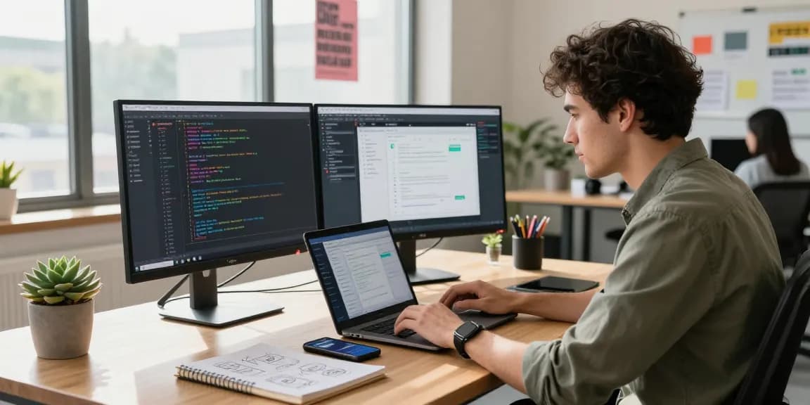 Discovering 纸飞机下载 in a modern workspace with developers coding and collaborating.