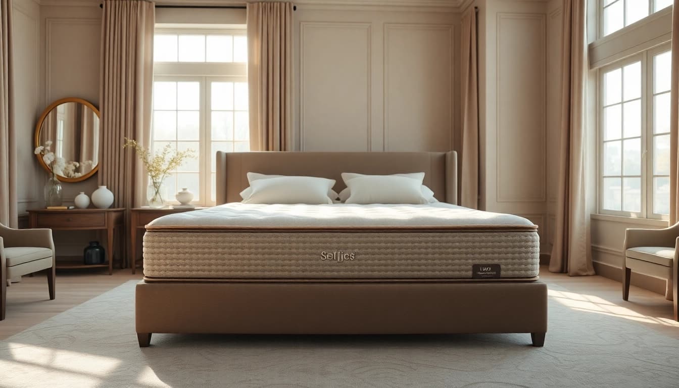 Indulge in the comfort of a Stearns and Foster Lux Estate California King mattress in a luxurious bedroom setting.