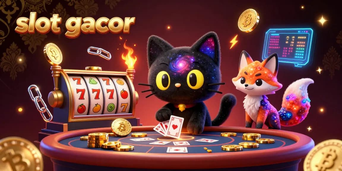 Experience thrilling gameplay with slot gacor visuals of a cosmic cat and fox in a vibrant casino