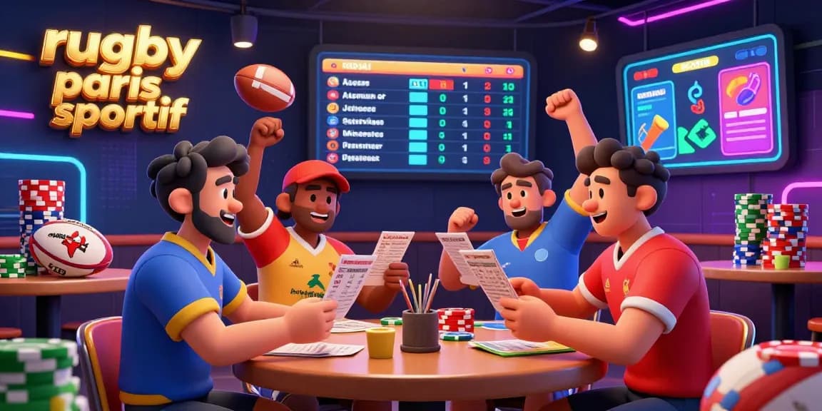Pariez sur le rugby paris sportif dans un décor animant les parieurs avec des paris en cours et une ambiance festive.