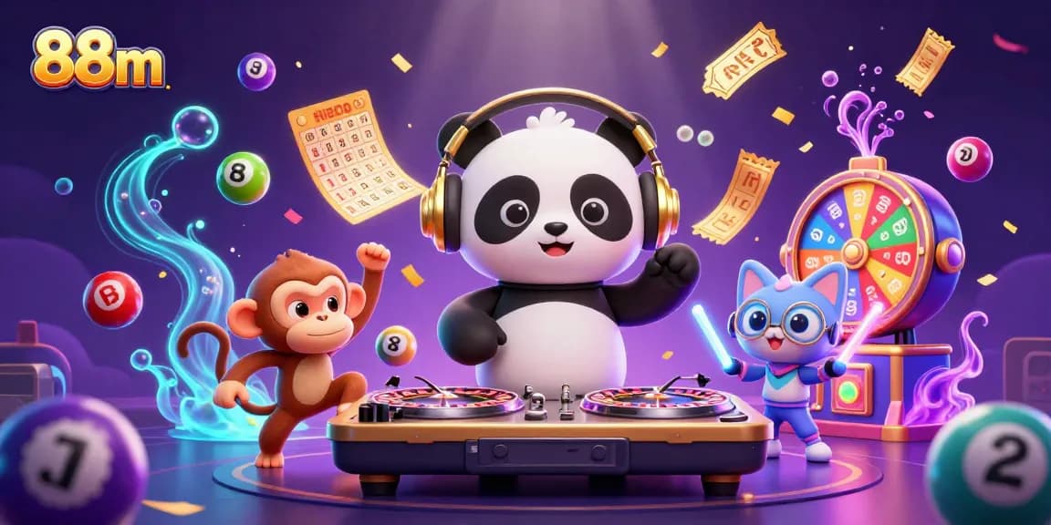Experience the excitement of 88m with vibrant gaming characters and energetic casino elements.