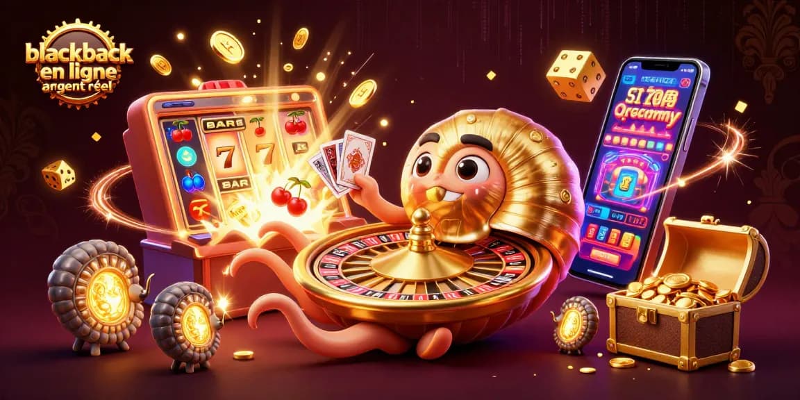 Jouez au blackjack en ligne argent réel avec un nautilus géant et une machine à sous remplie de pièces d'or.