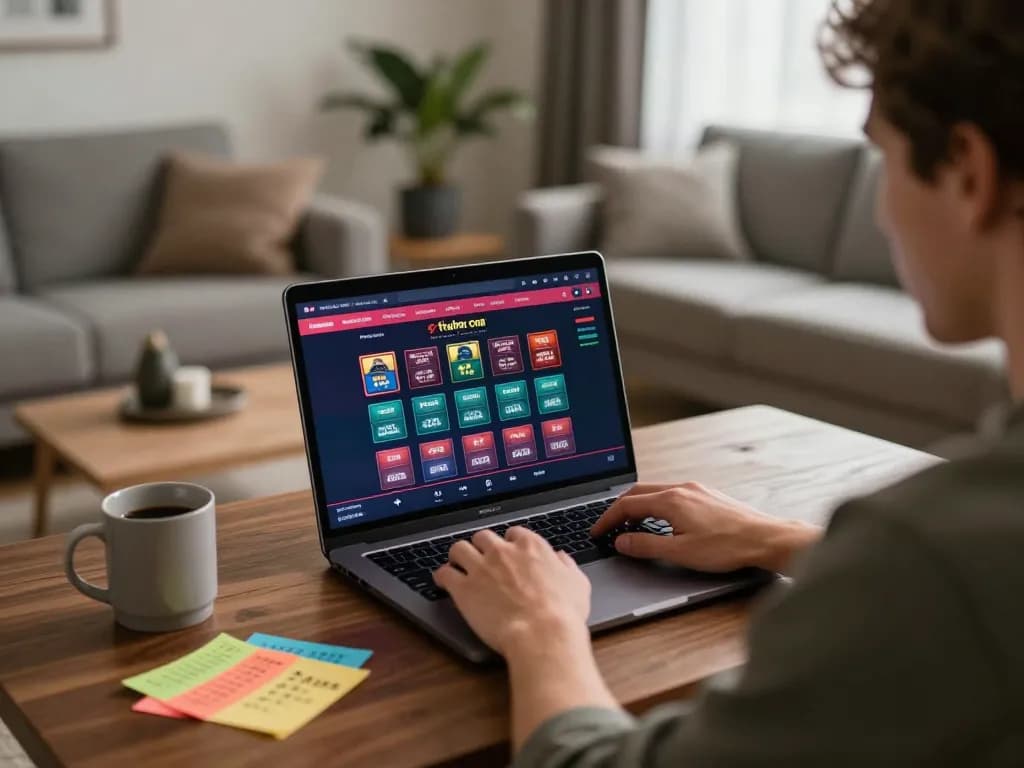 Player engaging with thabet online casino platform from a cozy home setup.