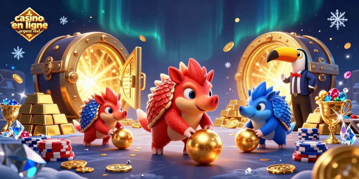 Visualisation dynamique illustrant le jeu dans un casino en ligne argent réel, avec des pangolins en rivalité.