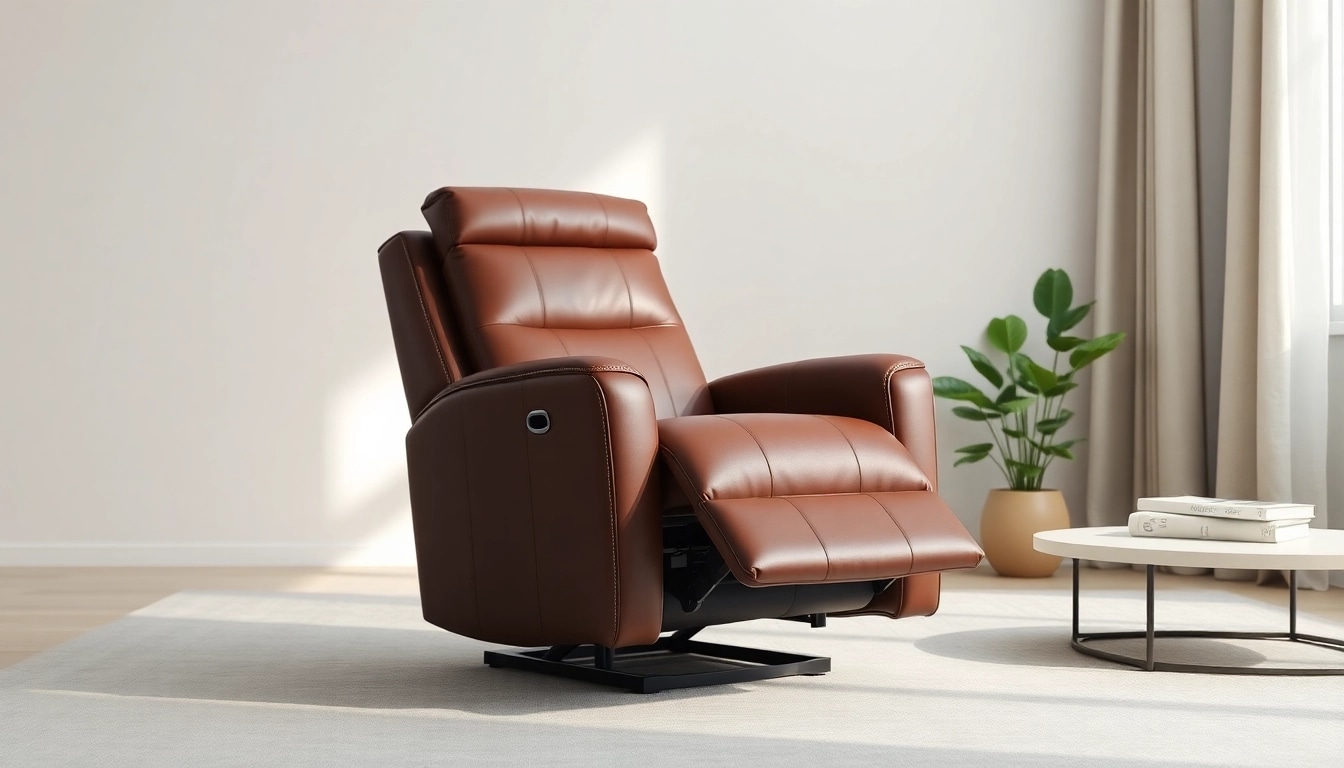 A luxurious leather lift recliner chair in a modern living room, showcasing sophistication and comfort.