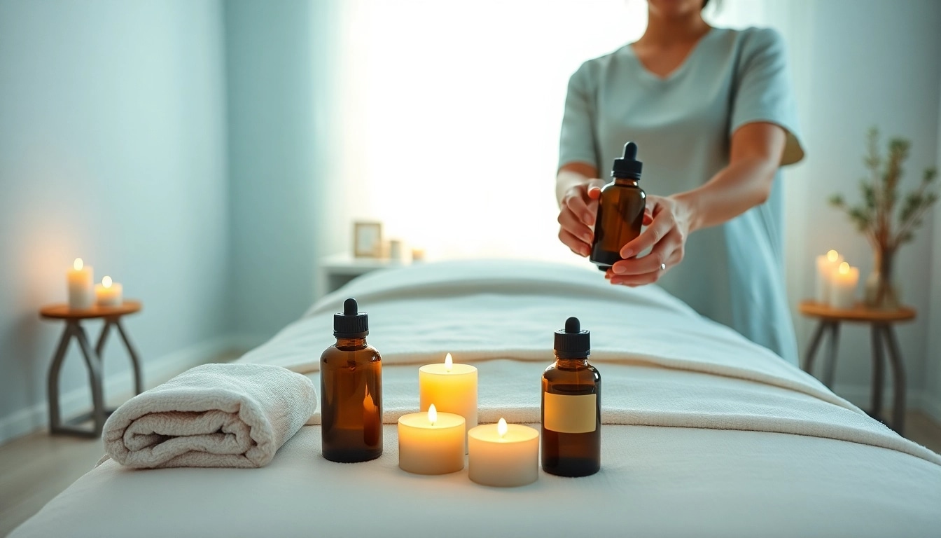 출장마사지 session with a skilled therapist, calming ambiance, and aromatic oils.