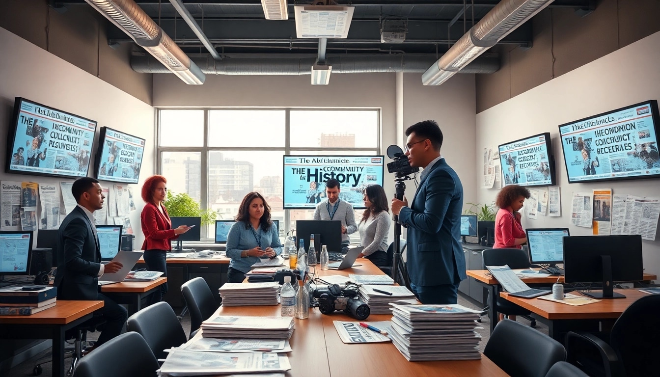 Engaging editorial team at blackchronicle office discussing news features actively.