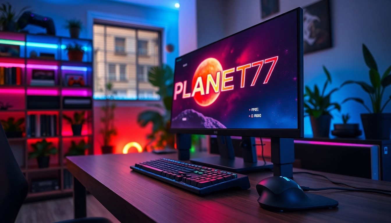 Menangkan pengalaman menakjubkan bermain PLANET77 game di gaming setup modern yang dinamis.