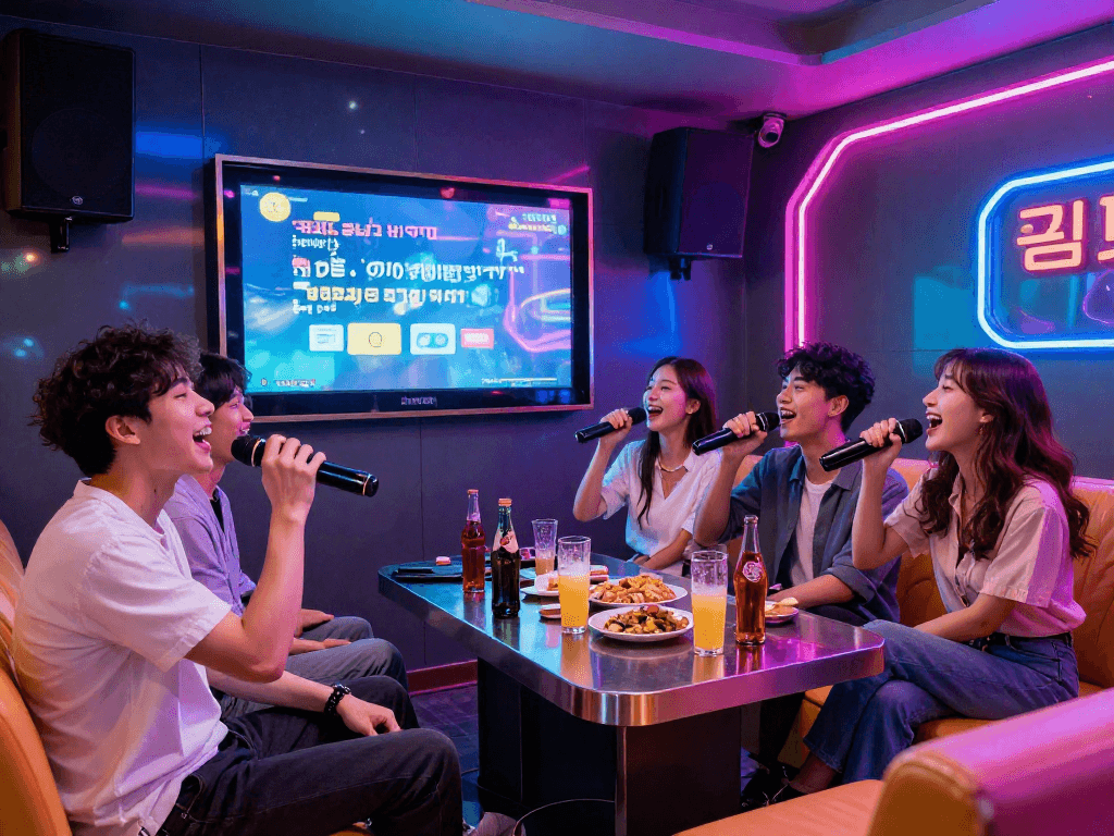 강남 타이밍과 함께 즐거운 가라오케 파티 장면