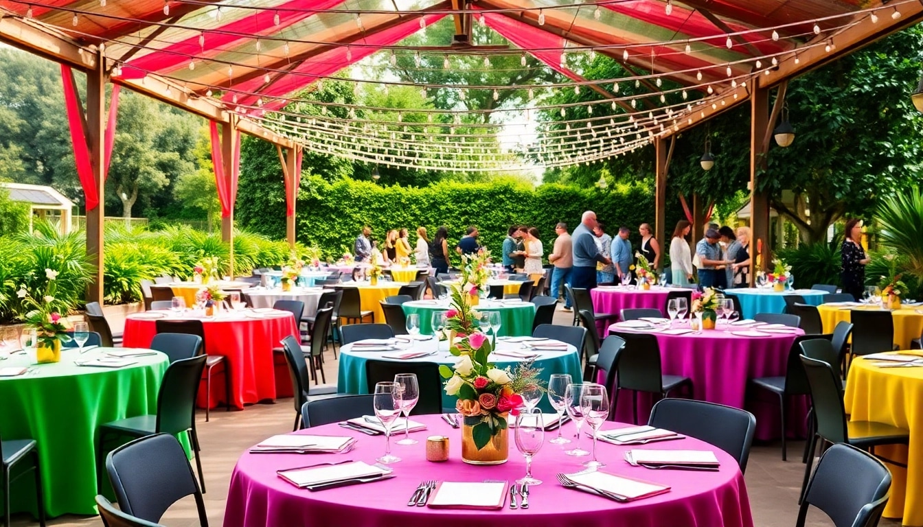 Engaging party rentals setup with colorful tables and decorations inviting guests to celebrate.
