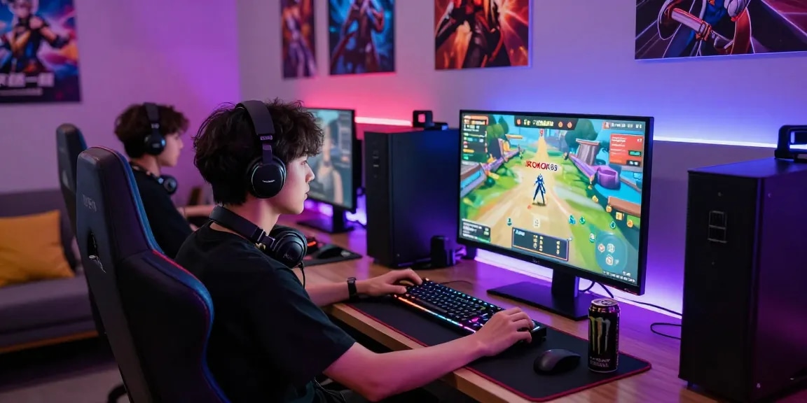 Dynamic online gaming with ROKOK88 interface, engaging player and vibrant setup.