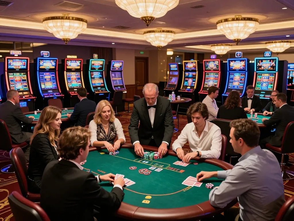 Players enjoy gaming excitement at RR88 casino with vibrant atmosphere and elegant design