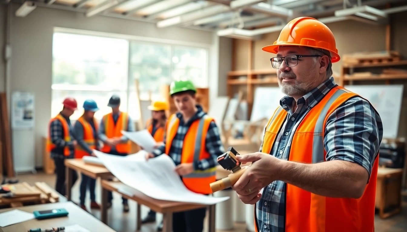 Engaged students learning practical skills in construction classes with an experienced instructor.