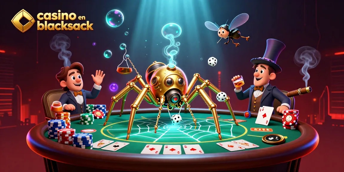 Jouer au casino en ligne blackjack dans une illustration vibrante et détaillée.
