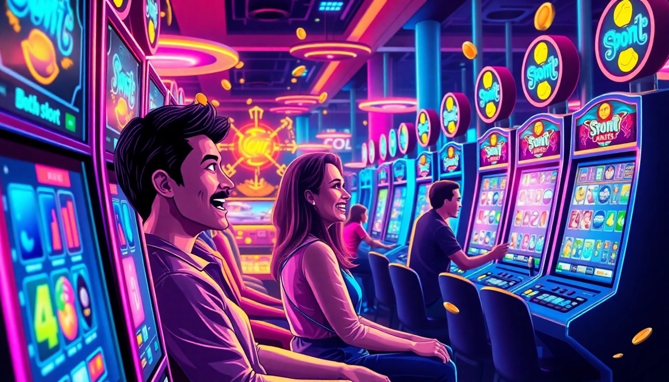 Menggambarkan pengalaman bermain slot online petanitoto dengan suasana penuh semangat dan warna cerah.