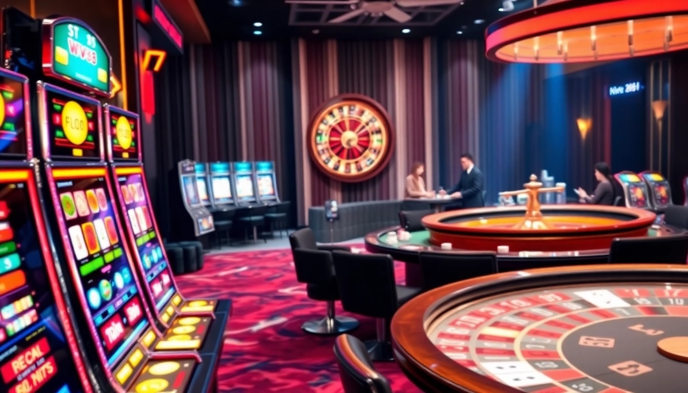 Playing the MV88 game in a high-stakes casino environment filled with slot machines and poker tables.