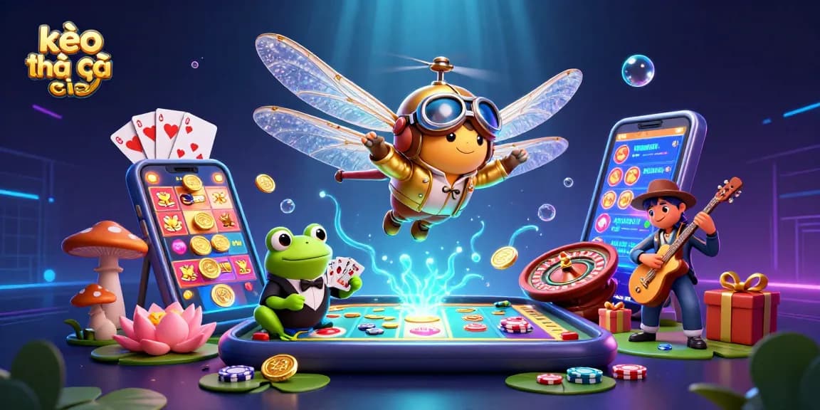 Engage with kèo nhà cái through a dynamic casino scene featuring a frog dealer and whimsical characters.