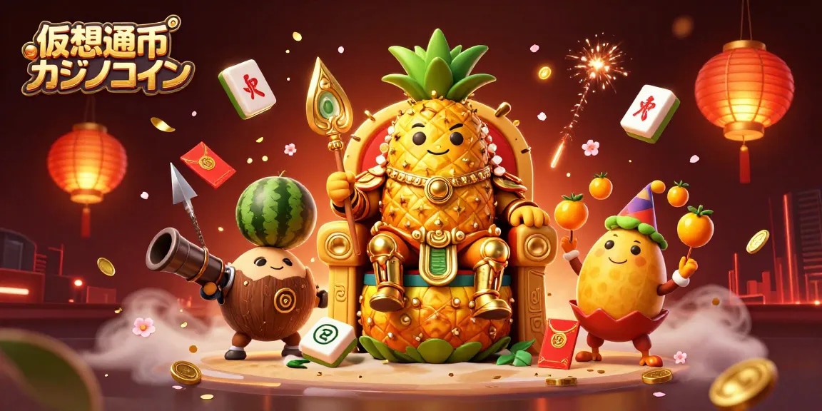 仮想通貨カジノコインをテーマにした、カジノキャラクターが描かれた3Dイラストです。