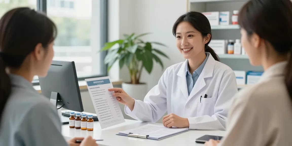Consultation with a peptide supplier near me discussing therapy benefits in a wellness clinic.
