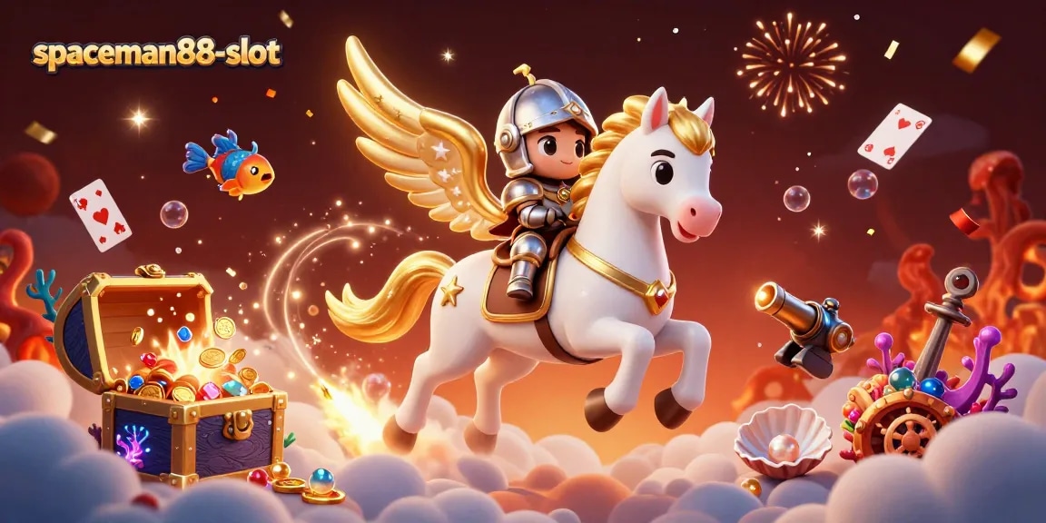 Experience thrilling gameplay with spaceman88-slot, featuring a dazzling knight and magical horse in a vibrant scene.