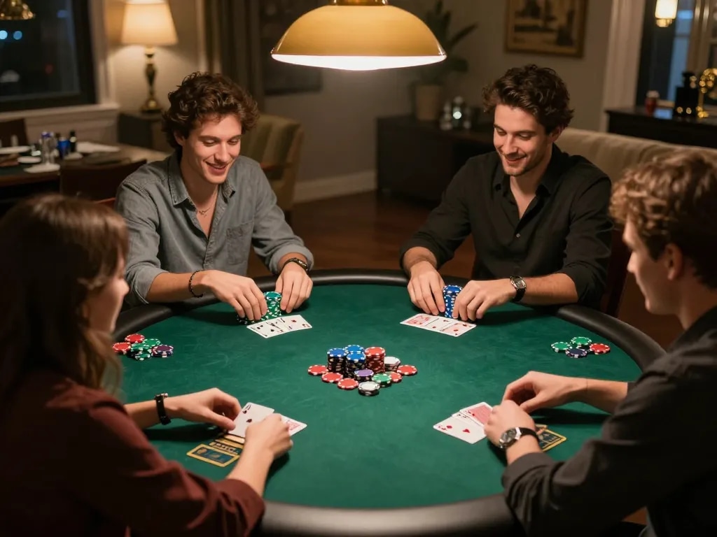 LINK SUNWIN offers an engaging poker night with friends competing and enjoying the game together.
