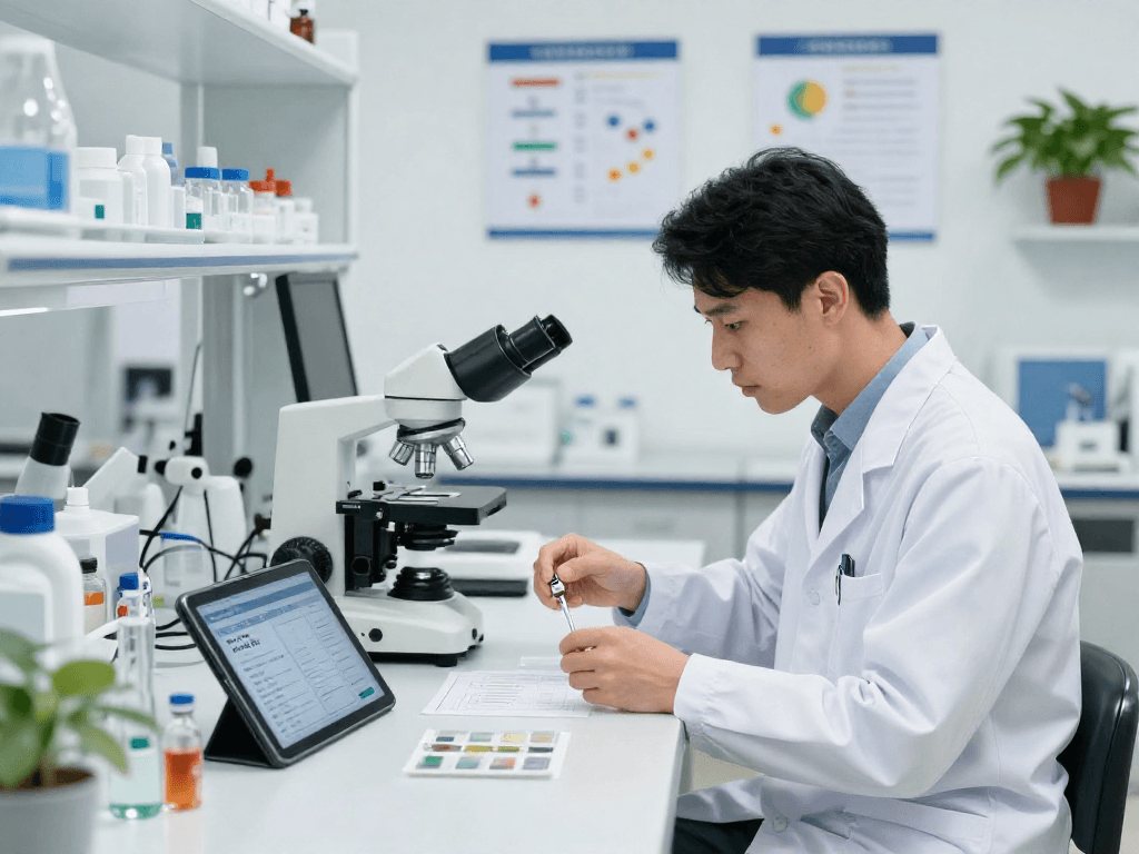 BPC 157 Benefits highlighted in a laboratory with a scientist analyzing samples.