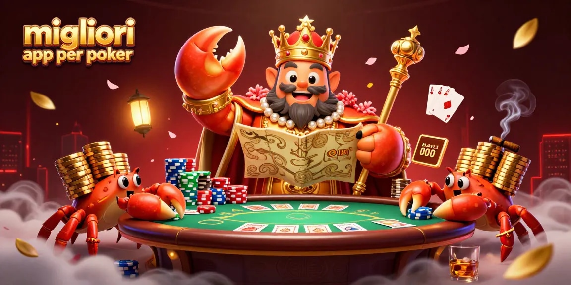 Gioca alle migliori app per poker con il granchio imperatore d'oro tra le chips e tavoli da gioco.