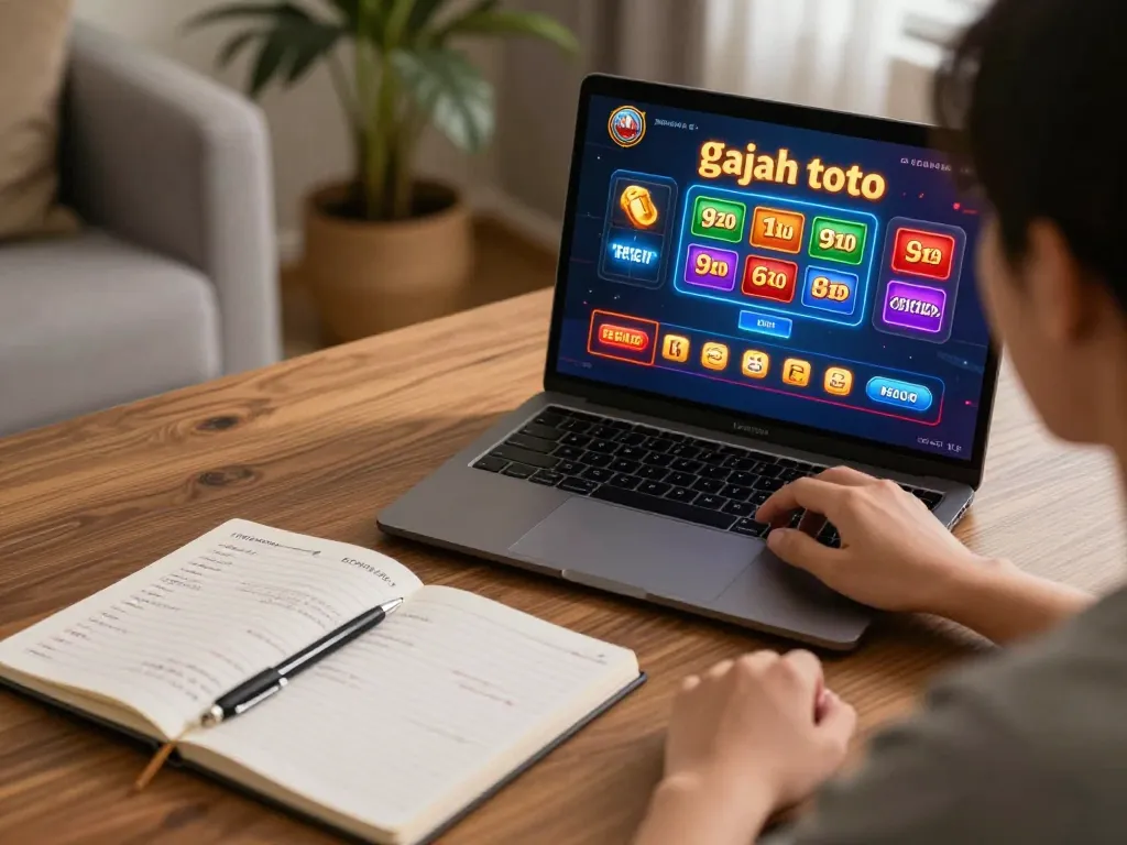Engaged player crafting gajah toto strategies at home during online gaming session.