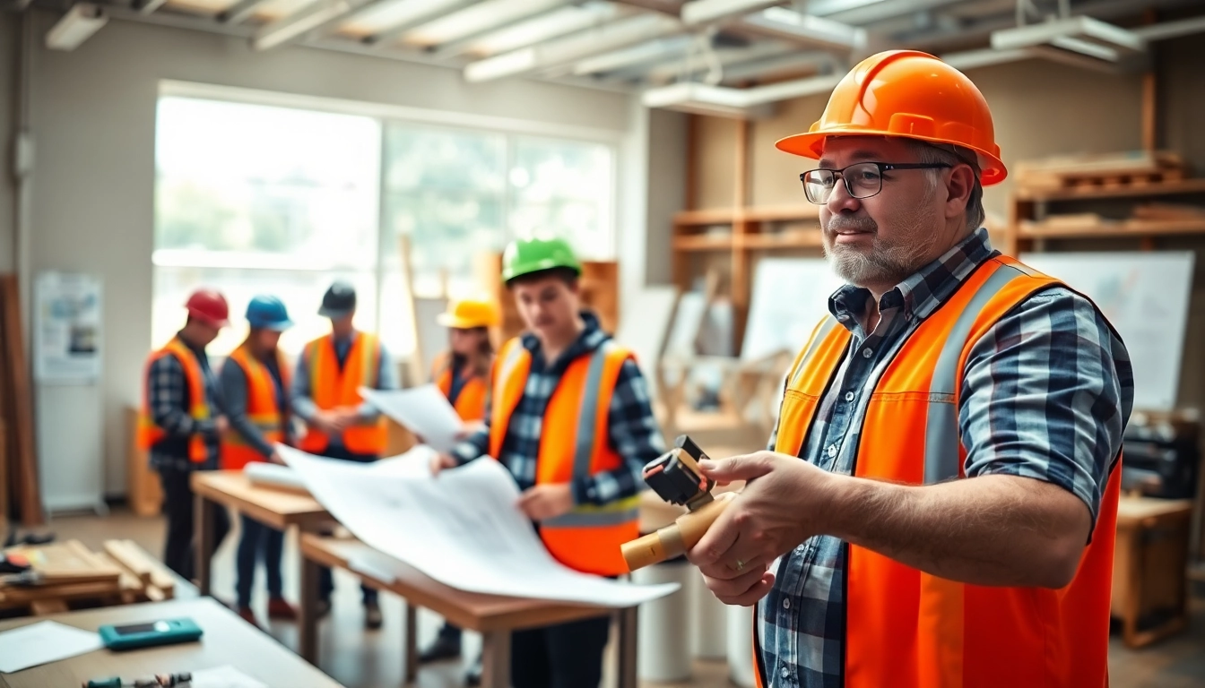 Engaged students learning practical skills in construction classes with an experienced instructor.